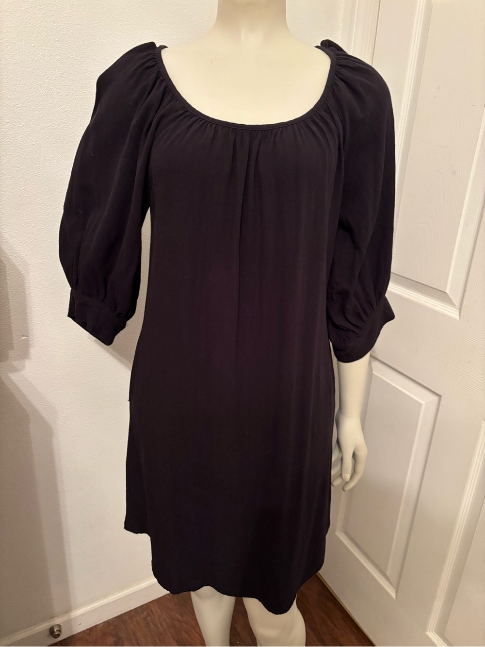 Karen Kane linen blend Black Scoop Neck Puff Sleeve Dress S
